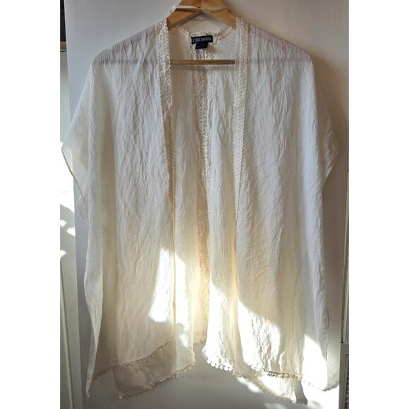 Steve Madden Top Womens Duster Cover Up Ivory Crochet Open Boho Sheer Flowy OS - Picture 1 of 5